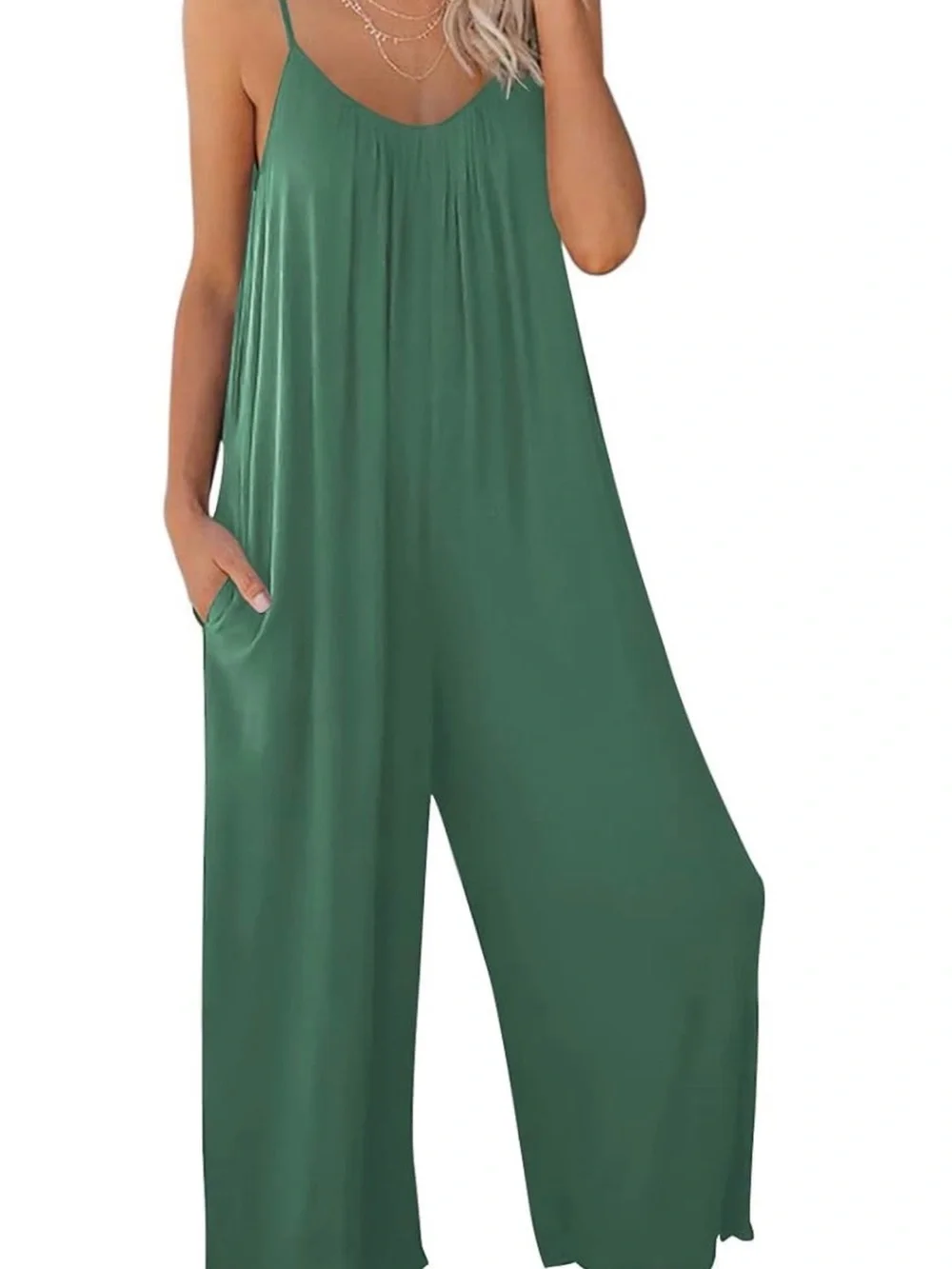 Sleeveless Wide-Leg Jumpsuit in Deep Green